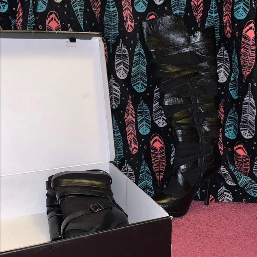 Knee high pleather high heels